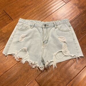 Shein Light Wash Distressed Denim High Waisted Short Shorts, Vintage 90’s Vibe
